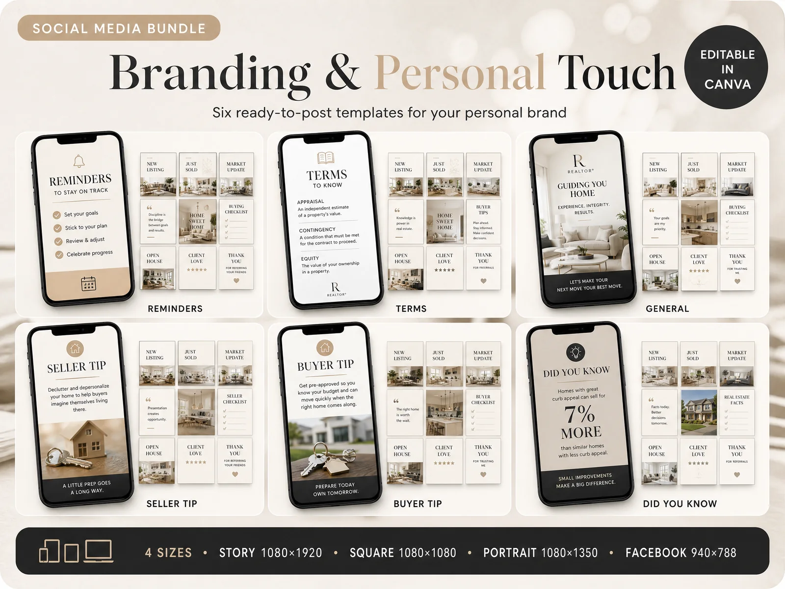Branding and Personal Touch templates in Realtor Marketing Kit: Reminders, Terms, General, Seller Tip, Buyer Tip and Did You Know